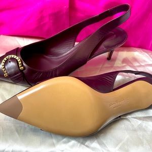 NEW Salvatore Ferragamo Women's Gerace Burgundy Leather Slingback Heel.